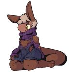  anthro botanics brown_body brown_fur clothing female fluffy freckles fur head_tuft long_ears sitting solo sweater tail the_nature_of_predators topwear tuft venlil_(the_nature_of_predators) yellow_eyes 