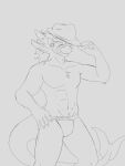  abs anonymous_artist anthro bulge clothing fedora hat headgear headwear hi_res licking licking_lips licking_own_lips machine male muscular pecs protogen ranger_huntsman sketch solo tongue tongue_out 