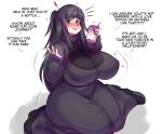  ! 1girl black_dress black_eyes black_hair black_nails blush bottle breasts dress english_text fire_emblem fire_emblem_awakening fusion heart hex_maniac_(pokemon) highres huge_breasts kneeling long_hair looking_at_viewer milk milk_bottle moomoo_milk nail_polish pinkkoffin pokemon pokemon_(game) pokemon_xy simple_background smile solo tharja_(fire_emblem) white_background 