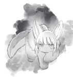  1other absurdres all_fours animal_ears animal_feet body_fur closed_mouth commentary_request expressionless full_body furry greyscale highres horizontal_pupils looking_at_viewer made_in_abyss monochrome nanachi_(made_in_abyss) paper_texture photo-referenced pumichi short_hair shorts sidelocks solo splatter_background tail topless whiskers 