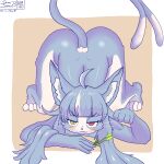  ahoge anthro blue_body blue_fur blue_hair cheek_tuft countershading domestic_cat facial_tuft feet felid feline felis fur hair heterochromia hi_res japan_air_self-defense_force long_hair looking_at_viewer male mammal nude omaneko_(jasdf) shimashima simple_background solo tail tuft unusual_anatomy unusual_tail whiskers 