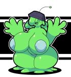  alien alien_humanoid antennae_(anatomy) big_breasts big_butt big_hands breasts butt clothing dewy-eyedboy female goo_creature goo_humanoid green_body hat headgear headwear hi_res huge_breasts huge_butt huge_thighs humanoid hyper hyper_breasts hyper_butt hyper_thighs looking_at_viewer mostly_nude open_mouth simple_eyes smile solo thick_thighs ufo wide_hips 