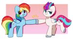  2023 absurd_res blue_body blue_eyes blue_feathers blue_fur blue_hair blue_wings cel_shading cutie_mark digital_drawing_(artwork) digital_media_(artwork) duo equid equine feathered_wings feathers female feral fetlocks fist_bump folded_wings friendship_is_magic fur gesture grey_hooves hair hasbro hi_res hooves kittyrosie mammal mane mlp_g5 multicolored_body multicolored_feathers multicolored_hair multicolored_mane multicolored_tail multicolored_wings my_little_pony pegasus pink_body pink_eyes pink_feathers pink_hair rainbow_dash_(mlp) rainbow_hair rainbow_mane rainbow_tail shaded simple_background smile tail two_tone_hair two_tone_tail white_body white_fur wings zipp_storm_(mlp) 