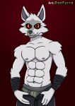 abs anthro bottomwear bulge canid canine canis clothed clothing death_(puss_in_boots) donfurro dreamworks fur grey_body grey_fur hand_wraps hi_res looking_at_viewer male mammal muscular muscular_anthro muscular_male navel nipples pants pecs puss_in_boots_(dreamworks) red_background red_eyes shirtless shirtless_anthro shirtless_male simple_background smile smirk solo standing topless topless_anthro topless_male underwear white_body white_fur wolf wraps 