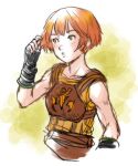  1girl armor bare_shoulders bob_cut brown_eyes brown_hair dorothy_(fire_emblem) fire_emblem fire_emblem:_the_binding_blade freckles looking_to_the_side lowres sleeveless solo upper_body usachu_now 