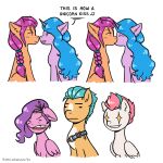  absurd_res braided_hair braided_ponytail disgust disgusted_expression earth_pony equid equine female female/female hair hasbro hi_res hitch_trailblazer_(mlp) horn horse izzy_moonbow_(mlp) kissing mammal mlp_g5 my_little_pony pegasus pipp_petals_(mlp) pony ponytail sash shallowwin smile sunny_starscout_(mlp) unicorn wings zipp_storm_(mlp) 