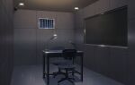  absurdres air_vent camera ceiling ceiling_light chair highres indoors interrogation lamp no_humans office_chair original scenery security_camera swivel_chair tile_wall tiles window yu02257951 
