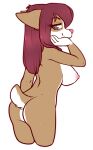  2015 alpha_channel anthro areola big_breasts biped breasts brown_body brown_fur butt countershade_face countershade_fur countershade_tail countershade_torso countershading digital_media_(artwork) eyebrows eyelashes female fur grey_eyes hair hand_on_own_face long_hair looking_at_viewer looking_back looking_back_at_viewer mammal nipples nude pink_areola pink_nipples pink_nose portrait rear_view red_hair scut_tail short_tail simple_background solo standing tail three-quarter_portrait transparent_background white_body white_countershading white_fur zyira 