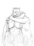  abs absurd_res anthro big_breasts blaidd_(elden_ring) breasts canid canine canis cape clothed clothing convenient_censorship crossgender droopy_eyes elden_ring female fromsoftware fur_cape hi_res mammal mtf_crossgender muscular muscular_female nobodyshouse solo suspenders topless topless_female wolf 