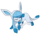  blue_body blue_eyes bodily_fluids cum eeveelution female feral generation_4_pokemon genital_fluids glaceon looking_at_viewer nintendo one_eye_closed open_mouth pokemon pokemon_(species) simple_background solo tongue tongue_out tosx white_background 