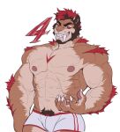  abs anthro claws clothing estper fangs felid hi_res male mammal muscular muscular_male pantherine panties pecs sabertooth_(anatomy) smile solo teeth underwear 