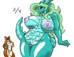  abdominal_bulge big_breasts blonde_hair breasts deer female glistening glistening_body hair intersex long_hair mammal nipples predator/prey prey_shaped_bulge serth simple_background size_difference teal_body underbelly vore 