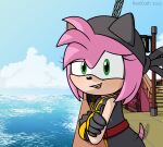  alternate_universe amy_rose anthro arm_support black_rose_(sonic) blush cel_shading clothed clothing crossed_arms day eulipotyphlan female hair hat headgear headwear hedgehog hi_res invalid_tag leaning leaning_forward leaning_on_elbow lidded_eyes looking_at_viewer mammal netflix open_mouth pink_body pirate railing realdash sea sega shaded ship smile solo sonic_prime sonic_the_hedgehog_(series) tail tail_motion tailwag tan_arms vehicle water watercraft 