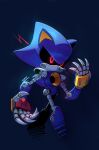  1boy animal_ears artist_name blue_background commentary english_commentary highres male_focus metal_sonic red_eyes robot simple_background solo sonic_(series) starrjoy 