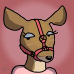  2023 anthro black_nose blue_eyeshadow blush clothing deer eyeshadow female headshot_portrait low_res makeup mammal muzzle_(object) muzzled pink_clothing pink_shirt pink_topwear portrait shaded shirt signed steelgatomon submissive submissive_anthro submissive_female topwear 