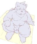  2023 anthro balls canid canine canis domestic_dog erection genitals hi_res humanoid_hands kemono male mammal moobs penis sitting slightly_chubby solo usu_pettan 