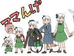  2girls age_progression animal_ears backpack bag bicycle blush bob_cut closed_mouth commentary_request feet_out_of_frame full_body holding holding_stick konpaku_youmu koyama_shigeru multiple_girls multiple_views nose_bubble open_mouth purple_hair rabbit_ears randoseru red_eyes reisen_udongein_inaba short_hair simple_background stick thought_bubble touhou white_background 