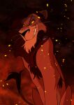  absurd_res anthro disney embers evil_grin felid fire hi_res lion male mammal pantherine sasamaru scar_(the_lion_king) smile solo the_lion_king 