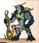  2023 absurd_res animal_genitalia anthro armor balls blue_body colored daxter digital_media_(artwork) duo erection eyes_closed foot_on_foot foreskin foreskin_pull fully_sheathed garo_(artist) genitals glans hi_res humanoid_genitalia jak_and_daxter licking looking_down male male/male mammal metal_head_(jak_and_daxter) mustelid naughty_dog oral orange_body ottsel penile penis penis_lick sex shaded sheath simple_background size_difference sony_corporation sony_interactive_entertainment standing tongue tongue_out vein veiny_penis weapon 