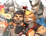  2023 alcander_(wakatanka4) alcohol anthro armband beard beenic beverage black_clothing black_hair black_hoodie black_shirt black_tank_top black_topwear black_vest blonde_hair blue_body blue_clothing blue_eyes blue_fur blue_shirt blue_topwear canid canine canis chest_tattoo claws clothing collar domestic_dog eyewear facial_hair facial_scar felid finger_claws fingerless_gloves fire fur gesture gloves goatee goggles green_eyes grey_body grey_fur group group_picture hair hand_on_chin handwear headphones headphones_around_neck hi_res holding_wine_glass hoodie husky leopard lion looking_at_viewer male mammal multicolored_body multicolored_fur muscular muscular_anthro muscular_male nordic_sled_dog one_eye_closed open_mouth orange_body orange_fur pantherine pointing pointing_up red_eyes rom_g scar shirt shirtless sleeveless_hoodie smile spitz spots spotted_body spotted_fur striped_body striped_fur stripes tan_body tan_fur tank_top tattoo tiger topwear toseii two_tone_body two_tone_fur unzipped_jacket uuh_tiger vest white_body white_fur white_hair wine wink yellow_eyes 