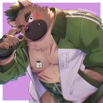  1:1 2023 anthro asian_clothing brown_body brown_fur canid canine canis clothing cute_fangs domestic_dog east_asian_clothing fur hi_res hinami humanoid_hands japanese_clothing kemono lifewonders male mammal mawashi moobs nipples overweight overweight_male scar solo tokyo_afterschool_summoners yasuyori 
