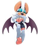  2023 adam_bryce_thomas anthro armwear bat boots breasts cleavage clothed clothing elbow_gloves eyeshadow female footwear fur gloves handwear makeup mammal narrowed_eyes open_mouth rouge_the_bat sega simple_background solo sonic_the_hedgehog_(series) tan_body tan_skin white_background white_body white_fur wings 