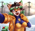  anthro canid canine clothing female fox latex linndrim mammal rubber rubber_clothing rubber_suit selfie solo superhero 