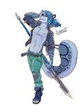  bastionshadowpaw belt chest_(disambiguation) clothed clothing fashion felid hi_res jojo male mammal melee_weapon open_clothing open_shirt open_topwear pantherine polearm seraph shirt snow_leopard spear topwear weapon 