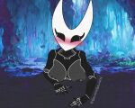  anthro areola arthropod big_breasts black_body blush breasts eyelashes female galaxiagalaxite grey_areola grey_body grey_nipples hi_res hollow_knight hornet_(hollow_knight) insect looking_at_viewer nipples nude solo team_cherry white_body 