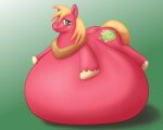  alvro belly big_belly big_macintosh_(mlp) bloated blonde_hair blonde_mane blush butt cutie_mark equid equine feral friendship_is_magic fur gradient_background green_background green_eyes hair hasbro hooves horse huge_belly hyper hyper_belly inflation male mammal mane my_little_pony pony red_body red_fur simple_background solo 