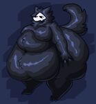  2023 anthro belly big_belly big_butt biped black_body black_fur bone butt canid canine canis changed_(video_game) digital_media_(artwork) fur goo_creature hi_res huge_butt hyper hyper_belly hyper_butt male mammal mask moobs navel nude obese overweight puro_(changed) simple_background skull skull_mask solo thick_thighs troplilly wide_hips wolf 