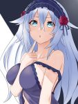  1girl babydoll black_heart blue_eyes bow bow_bra bra breasts cleavage highres large_breasts long_hair looking_at_viewer neptune_(series) power_symbol power_symbol-shaped_pupils solo underwear white_hair zatsu 