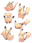  :o animal_focus closed_eyes colored_skin commentary_request dot_mouth hanabusaoekaki highres multiple_views no_humans pikachu pokemon pokemon_(creature) sitting sleeping solid_oval_eyes surprised tail white_background yellow_skin 
