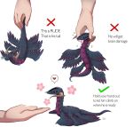  chibi dragon english_text evomanaphy extra_eyes fire_emblem fire_emblem_awakening flower glowing glowing_eyes grima_(fire_emblem) heart highres horns how_to_hold_x_(meme) meme multiple_wings open_hand pink_flower red_eyes spoken_heart wings 