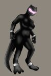  anthro awarz big_breasts breasts clothing drone gynomorph hi_res intersex lizard mcos_drone reptile rubber rubber_clothing rubber_suit scalie solo spirallyjessie wide_hips 