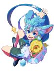  1boy absurdres animal_ears arena_of_valor blue_eyes blue_hair child crocs eyewear_on_head fingernails hair_between_eyes highres holding holding_water_gun hudr5735 male_child male_focus shorts star_(symbol) star_print sunglasses teeth water_gun white_background 