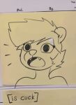  anthro english_text fangs hair keith_(marsminer) male mammal marsminer monochrome mustelid open_mouth otter post-it_note sketch solo teeth text 