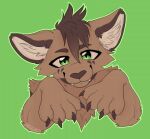  2021 anthro brown_body brown_claws brown_eyebrows brown_fur brown_nose bust_portrait claws colored_sketch digital_drawing_(artwork) digital_media_(artwork) eyebrows felid fur green_background green_eyes guide_lines handpaw head_tuft hybrid hyena inner_ear_fluff lion looking_at_viewer male mammal oneggiri pantherine paws portrait shaded simple_background simple_shading sketch solo tan_inner_ear_fluff teeth tuft 