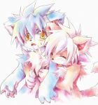  :&lt; :d anthro blue_body blue_hair blush blush_lines brown_body brown_fur canid canine canis duo embrace fur hair hug jeacn kemono maier male male/male mammal paws smile white_body white_fur white_hair wolf yellow_eyes yota(jeacn) 