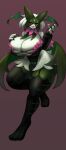  absurd_res alternate_costume anthro bat_wings big_breasts black_claws black_clothing black_legwear black_leotard black_thigh_highs breasts claws cleavage clothed clothing curvy_figure female full-length_portrait garter_straps generation_9_pokemon glistening glistening_body gradient_background green_body half-closed_eyes hi_res huge_breasts legwear leotard looking_at_viewer membrane_(anatomy) membranous_wings meowscarada narrowed_eyes nintendo open_mouth pink_eyes pokemon pokemon_(species) portrait pubic_tattoo red_background simple_background skindentation smile solo tattoo thick_thighs thigh_highs violet_background voluptuous wide_hips wings yboon 
