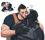  ! 2boys bara black_gloves black_hair black_jacket black_shirt blush bulletproof_vest call_of_duty call_of_duty:_modern_warfare_2 chibi closed_eyes facial_hair ghost_(modern_warfare_2) gloves heart highres jacket kiss large_pectorals male_focus mask multiple_boys muscular muscular_male pectorals shirt short_hair sidecut simple_background skull_mask soap_(modern_warfare_2) tbko_516 upper_body white_background yaoi 