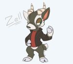  2020 2_fingers 2_horns animal_crossing anthro biped black_clothing black_shirt black_topwear blue_background brown_body brown_fur character_name cheek_tuft clothed clothing deer digitigrade dipstick_tail eye_markings facial_tuft fingers fur hooves horn male mammal markings nintendo open_clothing open_shirt open_topwear pink_body pink_skin red_clothing red_shirt red_topwear scut_tail shirt short_tail signature simple_background solo tail tail_markings toony topwear tuft undershirt white_body white_fur yark-wark zell_(animal_crossing) 