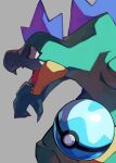  absurdres alternate_color claws commentary_request dive_ball fangs feraligatr gara_(qbeuxvii22) grey_background highres no_humans open_mouth pokemon pokemon_(creature) red_eyes shiny_pokemon solo tongue 