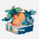  closed_mouth color_guide commentary_request faux_figurine looking_at_viewer looking_back no_humans palm_tree plant pokedex_number pokemon pokemon_(creature) shino_(shinoru_p) simple_background trapinch tree white_background 