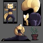  accessory aggressive_retsuko ailurid anthro arm_around_tail armband armwear black_clothing black_eyes black_nose bottomwear butt clothed clothing eyebrows fur gradient_fur hi_res jack-o&#039;_pose leggings legwear male mammal markings midriff mole_(marking) navel neutral_expression ocon pants plant plant_pot pose potted_plant presenting presenting_bulge presenting_hindquarters raised_tail red_panda resasuke sanrio simple_background small_eyebrows solo solo_focus sportswear stretching tail tail_markings tan_body tan_fur tight_clothing topwear white_eyebrows yellow_body yellow_fur yoga yoga_mat yoga_pants 