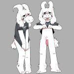  anthro asriel_dreemurr_(god_form) barefoot bovid caprine clothed clothing feet genitals goat hi_res horn male mammal partially_clothed presenting pubes simple_background solo timuuy undertale undertale_(series) 