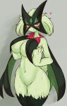  &lt;3 3_fingers anthro biped breasts cleavage clothed clothing female fingers generation_9_pokemon green_body grey_background hi_res looking_at_viewer meowscarada navel nintendo pokemon pokemon_(species) pupils red_eyes simple_background skeletons62 slit_pupils solo 