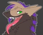  anthro brown_body brown_fur faux_grey fluffy fur green_eyes icon looking_at_viewer male milkypink mohawk multicolored_body multicolored_fur purple_body purple_fur sergal solo teeth_showing tongue tongue_out 