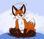  anthro barefoot black_pawpads briefs briefs_only brown_body brown_fur bulge canid canine clothed clothing dizzy feet fox fur geekfox geekfox_(character) half-closed_eyes male mammal narrowed_eyes orange_body orange_fur pawpads shadow sitting solo star teeth_showing tighty_whities topless underwear underwear_only white_body white_briefs white_clothing white_fur white_underwear 