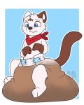  anthro astinkypuppy big_diaper blue_eyes brown_body chipflake diaper domestic_cat feces felid feline felis glistening glistening_eyes hi_res kerchief kibacpup male mammal messy_diaper mushy neckerchief pooping red_kerchief red_neckerchief sitting smelly soiling solo watermark white_body youtuber 